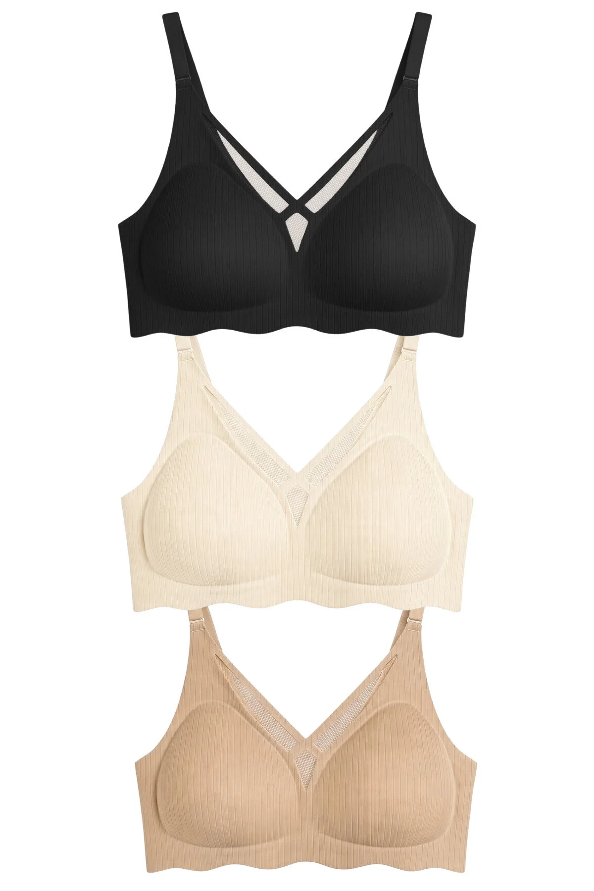 Seamless Bra - Pure - 3'lü Paket Lazer Kesim Dikişsiz Balensiz Ayarlanabilir Askılı Kadın Sütyen